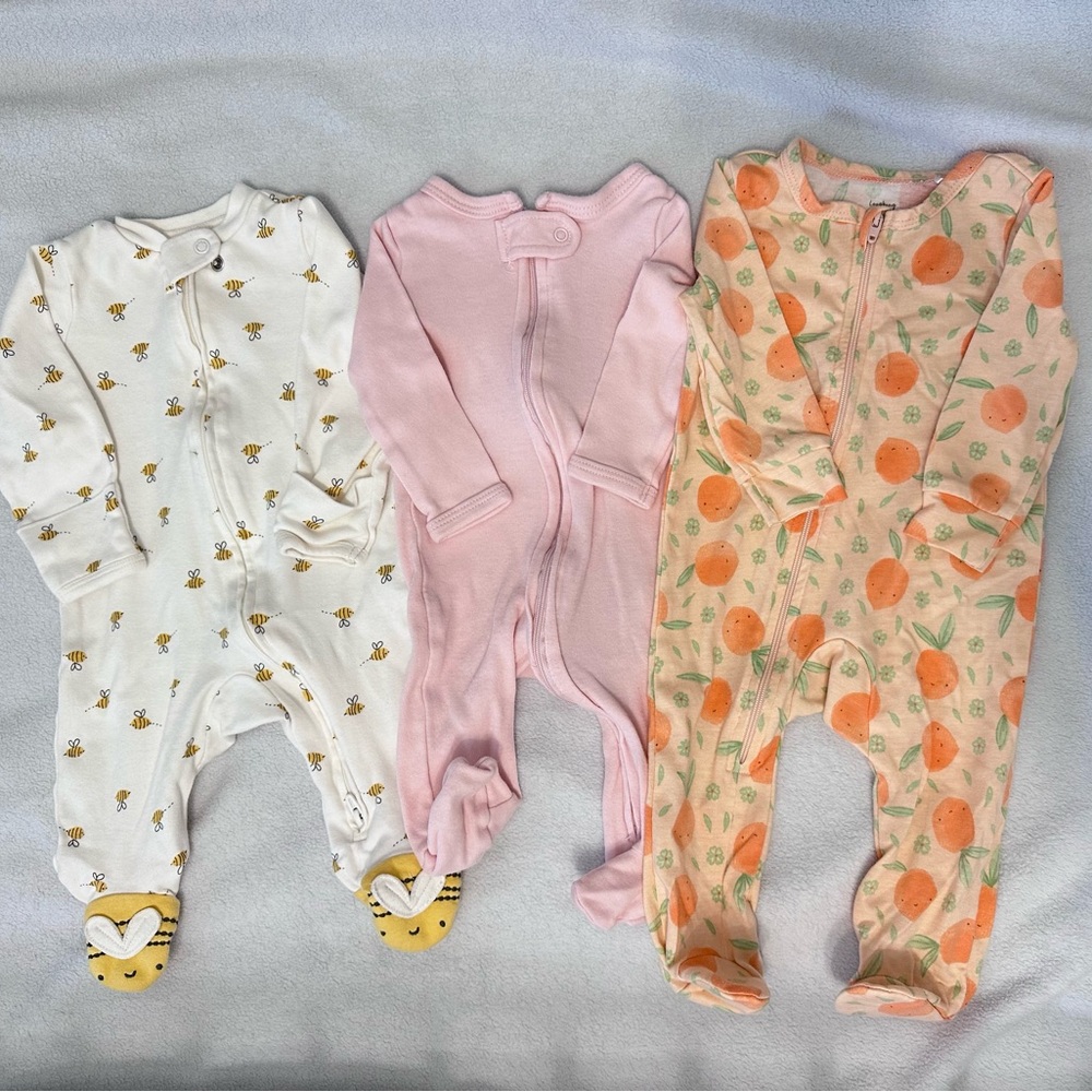 Adorable 0-3M Onesies/Sleepers - White, Pink, Orange